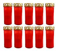 HAC24 - Set di 10 lumini XL per cimitero, con coperchio, colore: rosso
