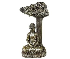 HAC24 Statua decorativa a LED solare, statua di Buddha con albero da giardino, lampada solare da giardino