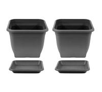 HAC24 Vaso per piante, 28 x 28 cm, in plastica, con sottovaso, rettangolare, colore antracite (2)