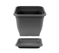 HAC24 Vaso per piante, 33 x 33 cm, in plastica, con sottovaso, rettangolare, antracite, per piante (1)