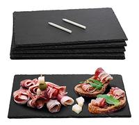 Hacaroa 6 pezzi in ardesia con 2 gessetti, 30,5 x 20,3 cm, nero per salumi in ardesia naturale, piatto da portata gourmet, per carne, frutta, feste, antipasti