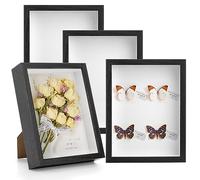 Hacaroa Set di 4 cornici portafoto in legno, 22 x 17 cm, profondità 3 cm, scatole per fiori, cimeli, artigianato, foto, medaglie e biglietti, colore nero
