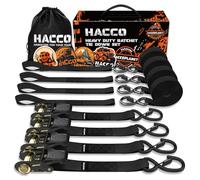 Haccoplanet - Cinghie di ancoraggio a cricchetto, resistenza alla rottura di 2500 libbre, set di 4 cinghie di ancoraggio da 1 x 16 piedi, con maniglie imbottite e gancio a S rivestito con clip di
