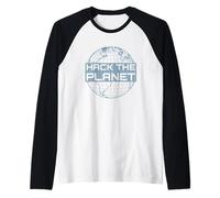 Hack The Planet - Blue Globe Design per Computer Hacker Maglia con Maniche Raglan