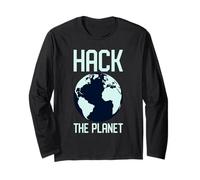 Hack The Planet - Blue Globe Design per Gli Hacker di Computer Maglia a Manica