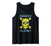 Hack the Planet Pixel Skull Design Cyberpunk retrò da hacker Canotta