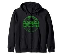 Hack The Planet T-Shirt - Design Verde per Computer Hacker Felpa con Cappuccio