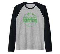 Hack The Planet T-Shirt - Design Verde per Computer Hacker Maglia con Maniche Raglan