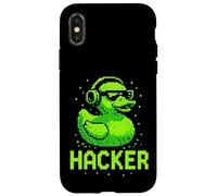 Hacker Cyber Security Pixel Art Duck Programmatore di hacking Custodia per iPhone X/XS