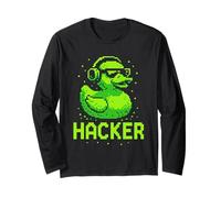 Hacker Cyber Security Pixel Art Duck Programmatore di hacking Maglia a Manica