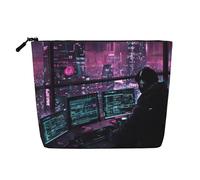Hacker Era Print Borsa per il trucco portatile per le donne Borsa da toilette da viaggio di grande capacità