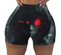 Hacker era Stampa Flessibile Elastico Estate Comodi Pantaloncini Da Palestra A Vita Alta Contour Esercizio Corsa, Nero , XXL