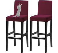 HACLEN Coprisgabelli Da Bar Jacquard Con Schienale Antigraffio Per Gatti, Coprisedie Elasticizzati Per Sgabelli Da Pub Coprisgabelli Morbidi Lavabili (Vino rosso,Set di 2)