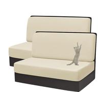 HACLEN RV Dinette Cuscino Copre Velluto, Elasticizzato RV Dinette Cuscino Copre Booth Set Lavabile Camper Sedile Cuscino Copre Panca Per Camper Auto (Beige,2 coprischienale + 2 copripanca)