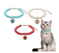 HACRAHO Collana di perle per gatti, 3 pezzi, collare per matrimonio con strass a forma di cuore, per gatti, cuccioli, cani