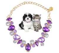 HACRAHO Collare per cani e gatti, 1 collana a catena dorata per cani, in acciaio inox, regolabile, con diamanti viola, con simpatica zampa per animali domestici di piccola e media taglia, gatti, cani