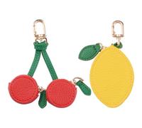 HACRAHO Grazioso ciondolo a forma di frutta in pelle, 2 pezzi, con ciondolo a forma di ciliegia e limone, portachiavi con cerniera, mini portamonete in pelle, per zaini, portamonete e portamonete per