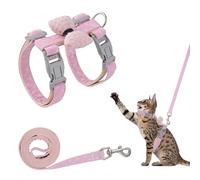 HACRAHO Pettorina e guinzaglio per gatti per camminare, 1 set con fiocco e a forma di H, morbida pettorina regolabile per gatti, facile da controllare, traspirante, con strisce riflettenti (rosa, M)