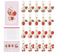 HACRAHO Portachiavi a forma di frutta, 20 pezzi, in acciaio, a forma di ciliegia, set di bomboniere per feste, grazioso ciondolo estetico per borsa a forma di mela, fragola, anguria, idea regalo con