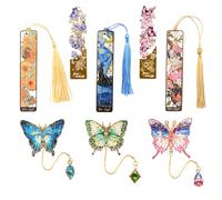 HACRAHO Segnalibri in metallo, 8 pezzi, motivo: fiori e farfalle, colore dorato, con pittura a olio, segnalibro per gli amanti dei libri, segnalibri unici come idea regalo, accessori per la lettura