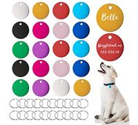 HACRAHO Targhette identificative per cani, 20 pezzi, rotonde, vuote, a doppio lato, con 20 portachiavi, per cani e cuccioli, 2,5 x 2,5 cm