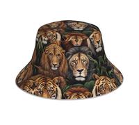 HACXZ Cappello da Spiaggia con Stampa Re della Giungla, Cappello a Secchiello Riflettente, Adatto per Corsa, Escursionismo o Campeggio. Nero.