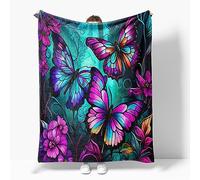 HACXZ Coperte da letto in pile con farfalle al neon, stile rustico, blu e viola, con farfalle colorate, ultra morbide e calde, adatte a tutte le stagioni, per sedia, auto, divano, poltrona, 7