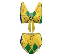 HACXZ Costume da Bagno Bikini a Vita Alta da Donna con Bandiera di Saint Lucia, con Nodo Frontale e Effetto Contenitivo, Taglia XXL (XX_l)