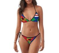 HACXZ Costume da Bagno Bikini da Donna con Bandiera di Capo Verde, Modello a Triangolo con Allacciatura al Collo, Due Pezzi, Ideale per la Spiaggia, la Piscina e Le Vacanze.