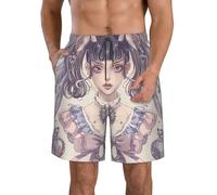 HACXZ Costume da Bagno da Uomo ad Asciugatura Rapida con Stampa Ragazza d'avanguardia con Ali d'Angelo | Traspirante, Pantaloncini da Spiaggia, con Fodera in Rete, con Tasche