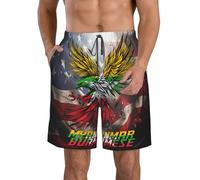 HACXZ Costume da Bagno da Uomo con Fodera in Rete e Bandiera birmana dell'aquila, Ideale per L'Estate, la Spiaggia e Le Vacanze al Surf.
