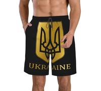 HACXZ Costume da Bagno da Uomo con Logo della Bandiera Ucraina, Fodera in Rete, Ideale per L'Estate, la Spiaggia e Le Vacanze al Mare.
