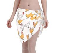 HACXZ Pareo Corto da Donna con Stampa di Un Gruppo di Galline, in Chiffon Trasparente con Lacci Extra Lunghi, Ideale per la Spiaggia o Le Vacanze in Crociera.