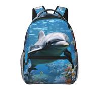 HACXZ Zaino per computer portatile con delfino oceanico che ti guarda, per uomo e donna, zaino da viaggio leggero e casual.