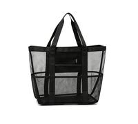 HADAVAKA Borsa Da Spiaggia Pieghevole In Rete, Borsa Da Piscina Resistente Alla Sabbia, Borsa Leggera E Portatile Per Spiaggia, Piscina, Viaggi, Campeggio All'aperto E Spesa Quotidiana (Black,Large)