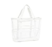 HADAVAKA Borsa Da Spiaggia Pieghevole In Rete, Borsa Da Piscina Resistente Alla Sabbia, Borsa Leggera E Portatile Per Spiaggia, Piscina, Viaggi, Campeggio All'aperto E Spesa Quotidiana (White,Small)