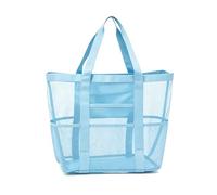 HADAVAKA Foldable Mesh Beach Tote Bag, Sand Resistant Net Swim Bag, Lightweight Portable Handbag For Beach Pool Gym Travel Picnic Outdoor Camping and Daily Grocery Shopping (Blue,Small)