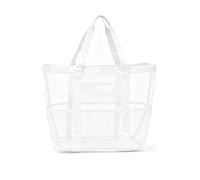HADAVAKA Foldable Mesh Beach Tote Bag, Sand Resistant Net Swim Bag, Lightweight Portable Handbag For Beach Pool Gym Travel Picnic Outdoor Camping and Daily Grocery Shopping (White,Small)