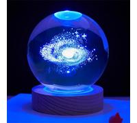 HADAVAKA K9 Cristallo 3D Sfera del Sistema Solare, Sfera di Cristallo Multicolore Luce Notturna Artigianato, con Base A LED, Modello di Pianeta 6/8cm, Casa Decorativa Giorno Regali (8CM,Milky Way)