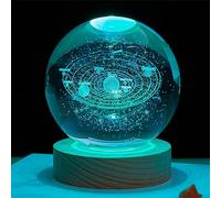 HADAVAKA K9 Crystal 3D Solar System Ball, Crystal Ball Multicolor Night Light Decor Crafts, with LED Base, 6/8Cm Planet Model, Cool Desk Galaxy Decor, Home Decorative Day Gifts (6CM,Sun)