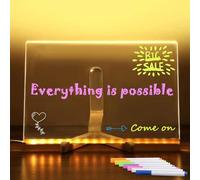 HADAVAKA LED Note Board with Colors with Stand, Light Up Acrylic Message Board with 7 Colors Pen, DIY Writing Drawing Message Note Board Memo Menu To Do List, for Office School Home (20 * 20cm)