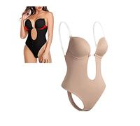 HADAVAKA Plunge Backless Body Shaper Bra, Shapewear per Il Controllo della Pancia delle Donne, Shapewear U Plunge, con Cinturino Posteriore in Silicone Trasparente Invisibile (Beige, XL)
