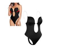 HADAVAKA Plunge Backless Body Shaper Bra, Shapewear per Il Controllo della Pancia delle Donne, Shapewear U Plunge, con Cinturino Posteriore in Silicone Trasparente Invisibile (Black, XL)