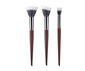 HADECOLL Pennelli per Il Trucco Cipria Contour Fissaggio Pennello per Il Trucco Stippling Blush Morbido Legno Naturale, Grande Taglia, M, Medio Angolato Piccolo-M