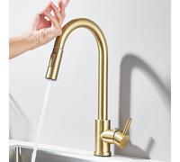 HADECOLL Rubinetto da Cucina con sensore Touch - Miscelatore Estraibile a 360° con Controllo sensibile per Un Facile utilizzo e Uno Stile Moderno, Oro Spazzolato