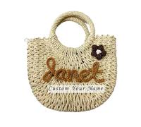 hadefa Borsa da spiaggia in paglia personalizzata, borsa da spiaggia con nome personalizzato, borsa fatta a mano in tessuto naturale per vacanze al mare, feste nuziali, addio al nubilato, gite estive