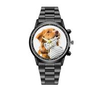 hadefa Orologio personalizzato con foto,Orologio personalizzato in acciaio inox,Regalo per padre marito fidanzato figlio, Nero , casual