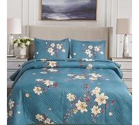 Hadi London 3 copriletti trapuntati patchwork con 2 federe, stampa floreale reversibile, trapunta leggera e confortevole, per letti matrimoniali e king size 220 x 240 cm, 30 disegni unici (MILAN-125)