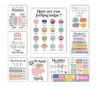 Hadley Designs 9 poster boho per la salute mentale per lementare - decorazione per ufficio consulente scolastico, decorazione per la terapia della salute mentale, per ufficio, angolo calmo