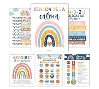 Hadley Designs Decorazioni per aule spagnole - 6 poster elementari spagnoli per aule scolastiche, poster Calm Down Corner Español, poster emociones, poster Boho Afirmaciones Positivas Español
